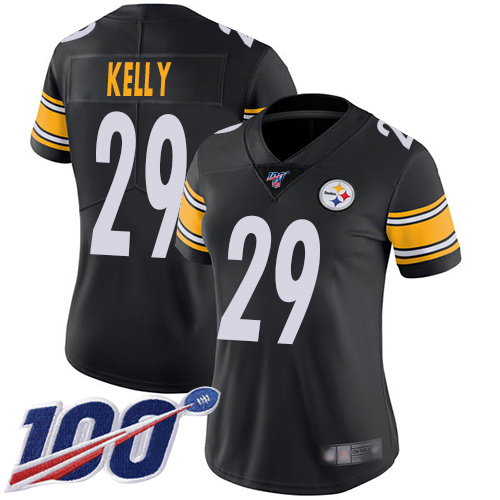 Women Pittsburgh Steelers Football #29 Limited Black Kam Kelly Home 100th Season Vapor Untouchable Nike NFL Jersey